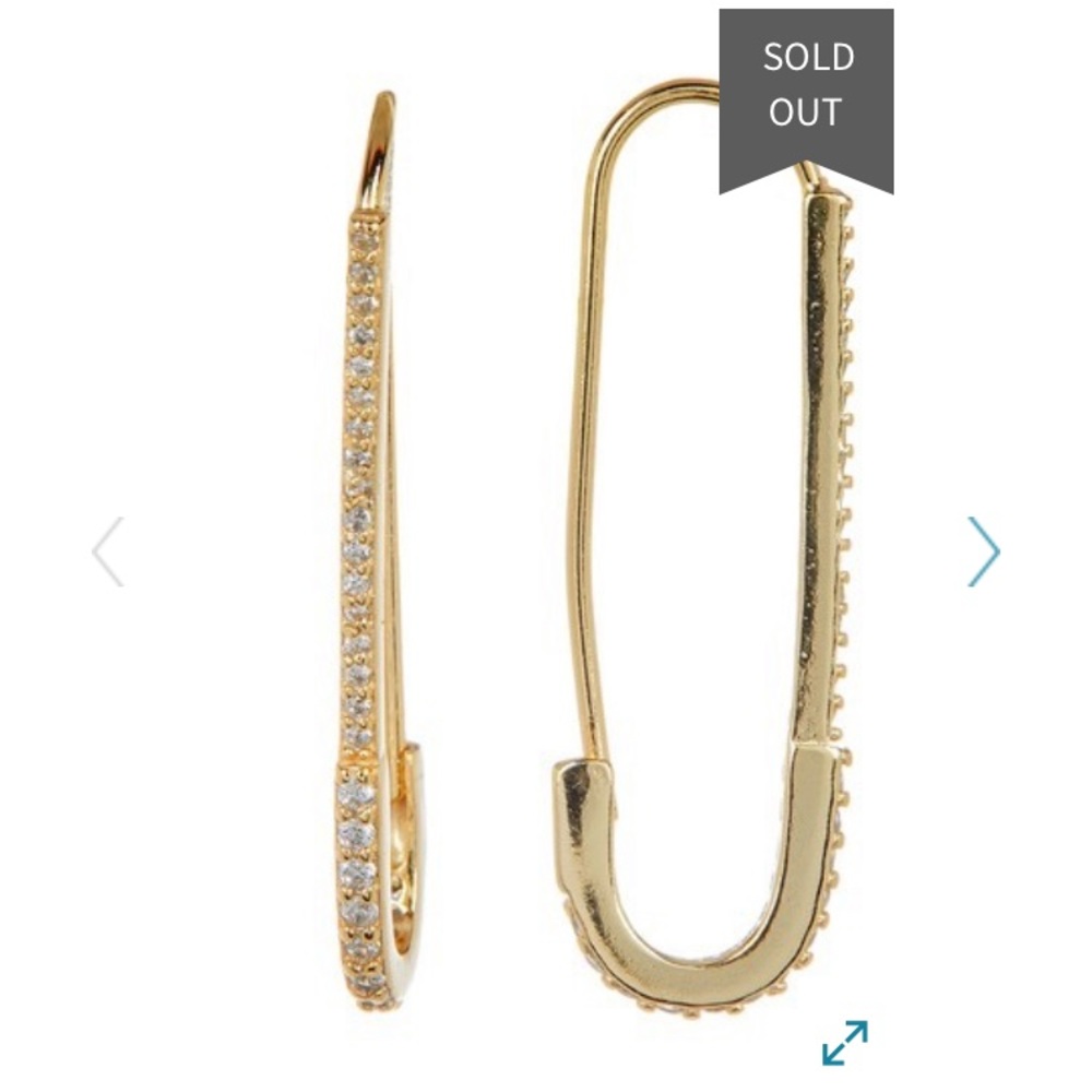 Last Pair Gold Vermeil CZ Safety Pin Earrings - Picture 4 of 8